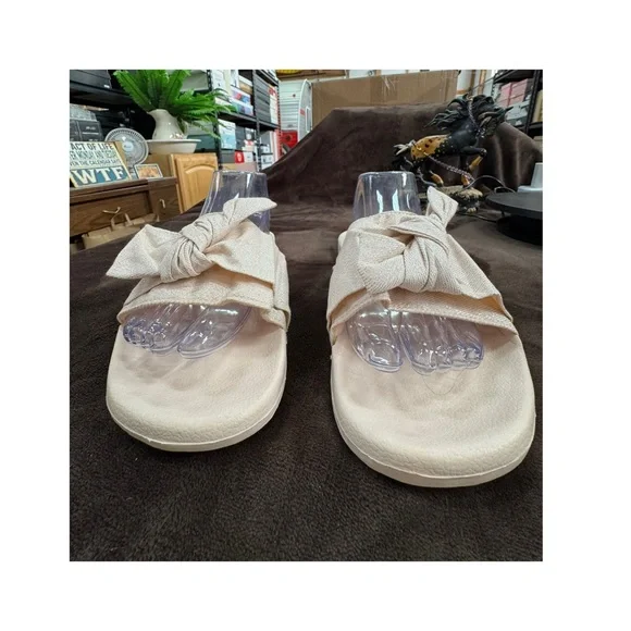 INC Beige Slide Sandals with sparkling Bow Accent XL (11-12) - Picture 3 of 9